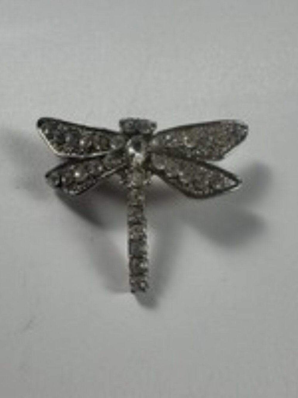 Vintage Clear Rhinestone Dragonfly Brooch Pin Silver Tone Insect 1.25" GUC